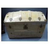 Antique Rolling Camel Back Travel Trunk With Brass Hardware, Lined Interior And Removable Tray, 23" 