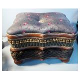 Bombay Co. Wood And Upholstered Tufted Foot Stool With Faux Fur And Tassels, 18" x 23" x 17"
