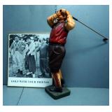 Fiberglass Posing Golfer, 36.5" Tall, Hat And Club Need Repair, And Framed Under Glass "Golf With Yo