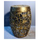 Vintage Pierced Brass Garden Drum Stool Side Table, 19.5" Tall