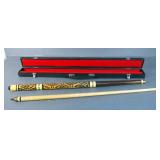 Vintage Hand Carved 4 Piece Pool Que Stick With Carrying Case