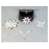 Japanese Shuriken Throwing Stars, Qty 3 And Bruce Lee Star With Storage Pouch