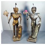 Hand Made Medieval Hammered Tin Knight Statues, 27" Tall, Qty 2