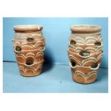 Hen & Chick Pottery Vases, 16" Tall, Qty 2
