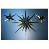 F.G. Ellerman Mid Century Modern Star Burst Wall Clock, 34" Diameter, Includes Matching Candle Sconc