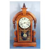 Gingerbread Pendulum Mantle Clock, Glass Door Is Damaged, 24" x 13" x 6", Includes Key