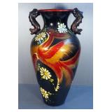 Painted Clay Amphora Floor Base, 28" Tall