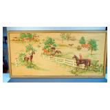 Quilted And Framed Horse Ranch Wall Hanging, 24" x 48"