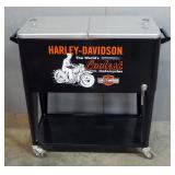 Harley Davidson Branded Mobile Cooler, With Flip Up Lids, Lower Shelf, Bottle Opener On Side With Ca