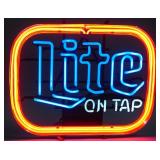 Miller Lite On Tap Neon Light, 17" H x 21" W, Powers On