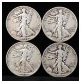Walking Liberty Half Dollars, Qty 4, Includes 1940, 1941 D, 1943 D, And 1944 S