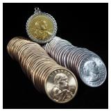 Susan B. Anthony Dollars, Qty 25, Sacagawea Dollars, Qty 33, And "Remembering Native American