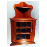 Wall Hanging Corner Curio Cabinet With 2 Interior Shelves Behind Glass Door And Lower Shelf, 32" H x