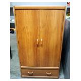 Armoire Cabinet With 2 Doors And Hanger Bar, 60" H x 33.25" W x 24" D, Bottom Drawer Is Faux Front