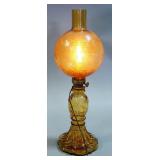 Glass Table Lamp With Amber Globe With 6-Pointed Star Relief, 18.5" High, Powers On