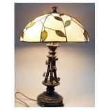 Table Lamp With Metal Base And Acrylic Slag Glass Style Shade, 24.5" High, Holds 2 Bulbs, Powers On