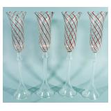 Abigails Red Swirl Top Champagne Flutes, Set Of 4