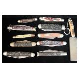 Folding Pocket Knives With Bone/Antler Style Handles, Qty 11, Includes Winchester, Colonial, Case, B