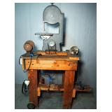 Toolkraft Band Saw Model 385C And Wizard Bench Grinder, Mounted On Stand, Powers On