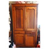 Antique Wood Armoire With Carved Doors, 5 Shelves , 72.5" x 37" x 17"