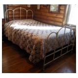 Antique Cast Iron Full Size Bed Including Mattress, Box Springs, And Bedding