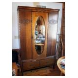 Antique 2-Piece Armoire With Beveled Mirror, 77.5" x 47" x 18"