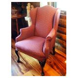 Upholstered Wing Back Arm Chair With Carved Cabriole Legs, 40" x 29" x 25"