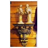 Wall Sconce Shelf, 18" x 13" x 11", And Painted Cast Cherubs, Qty 2, 13" Tall