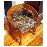 Upholstered Pressed Wood Corner Stool With Cabriole Legs, 29" x 20" x 20"