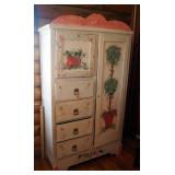 Antique Wood 4 Drawer Chifforobe With Hanging Closet And Cabinet, 66.5" x 37.5" x 16.25"