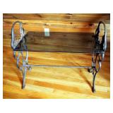 Wrought Iron Table With Glass Top, 21" x 24" x 13"