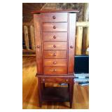 Jewelry Armoire With 6 Drawers, Flip-Top Mirror And Necklace Side Cabinets