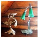 Pond Lily 2-Light 16" Table Lamp And Painted Cast Iron Candle Holder