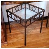 Metal Framed Side Table With Glass Top And Lower Shelf, 23" x 20" x 20"