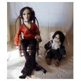Soft Bodied And Wood Hand Painted Doll, And Painted Porcelain Doll With Wood Chair