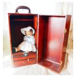 Effanbee Patsy Joan Doll In Wood Carrying Case/Wardrobe, Dolls Arms Are Not Attached, And Wood Doll 