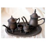 Silver Plated Tea Set, Including Serving Tray, Tea Pot, Coffee Pot, Creamer And Sugar