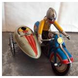 Pressed Tin Litho Motorcycle With Side Car And Airplane