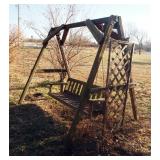 Vintage Wood Frame Bench Swing, Frame 65" x 104" x 74", Bench 22" x 72" x 25"