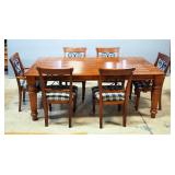 Dinning Table With Carved Wood Grape Design, Column Style Legs, And 6 Matching Chairs With Padded Se