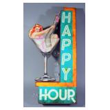 Happy Hour Double Sided Marquee LED Sign, 12.6" x 3.3" x 25", With Additional Replacement Bulb