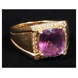 14K Gold Ring With Clear And Purple Stone, Possibly Amethyst And Diamonds, Size 10-1/4, Approx 10.49