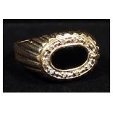 14K Gold Ring With Black And Clear Stones, Possibly Onyx And Diamonds, Size 10, Approx 7.84 g Total 
