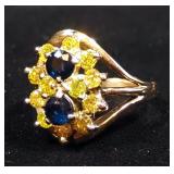 14K Gold Ring With Blue And Yellow Stones, Possibly Sapphires And Diamonds, Size 6-1/4, Approx 5.28 