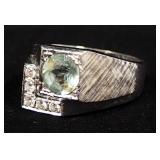 14K White Gold Ring With Blue And Clear Stones, Possibly Aquamarine And Diamonds, Size 10-1/4, Appro