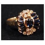 14K Gold Ring With Clear And Blue Stones, Possibly Diamonds And Sapphires, Size 6-3/4, Approx 5.14 g