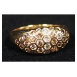 18K Gold Ring With Clear Stones, Possibly Diamonds, Size-6-1/2, Approx 3.83 g Total Weight Including