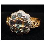 14K Gold Ring With Clear And Green Stones, Possibly Diamonds And Alexandrite, Size 6-1/2, Approx 3.4