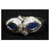 Platinum Ring With Clear And Blue Stones, Possibly Diamonds And Sapphires, Size 6, Approx 3.21 g Tot