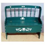 Benches With Hinged Seats For Storage, Qty 2, Both With Heart Designs, 36" H x 37.5" W x 13" D And 2